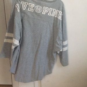 Pink baseball grey tee